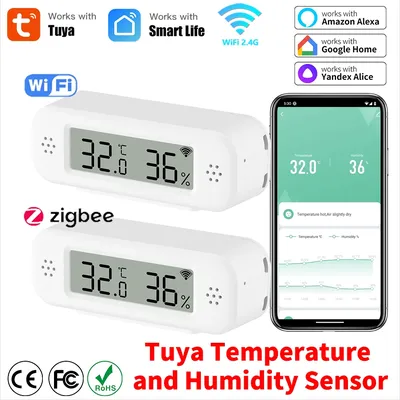 Tuya Zigbee /WiFi Temperature Humidity Sensor For Smart Home Thermometer Hygrometer APP Remote Work with Google Assistant Alexa