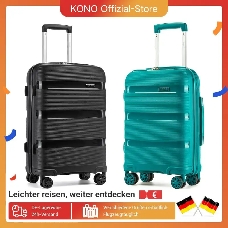 KONO Handgepäck-Koffer 55/65/75 cm – Leichter Hartschalenkoffer aus Polypropylen mit 4 Rollen & TSA-Schloss, türkis/Schwarz Image