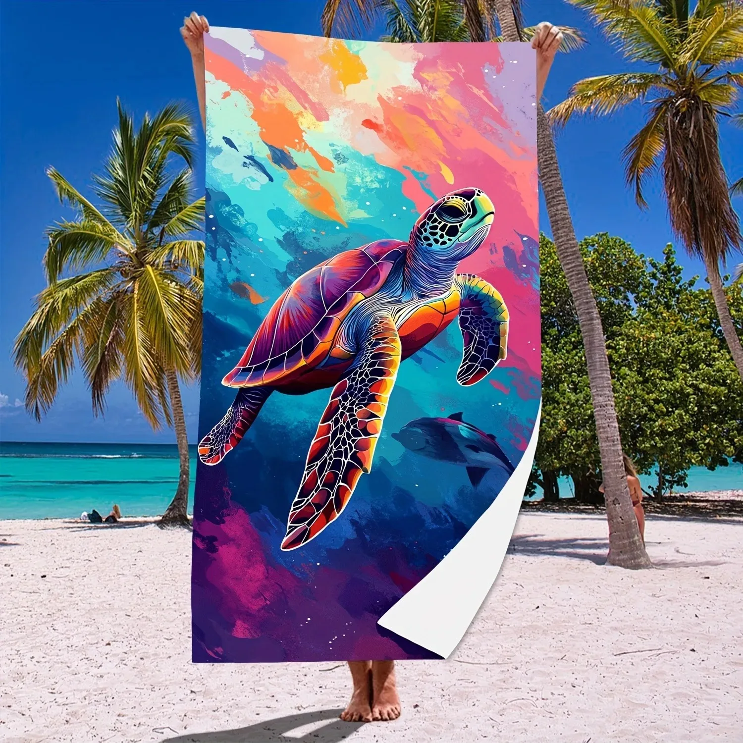 Sommer-Mikrofaser-Strandtuch, lebendige tropische Schildkröte, Serie, bedruckt, weich, sanddicht, leicht, atmungsaktiv, Camping, Urlaub, Essentia Image