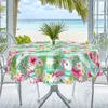 1-teilige runde und rechteckige Sommer-Strand-Tischdecke, erhältlich in verschiedenen Größen, rosa Flamingo-Muster-Druckdesign, Frühling, geeignet für die Küche zu Hause, Innen- und Außenbereich,