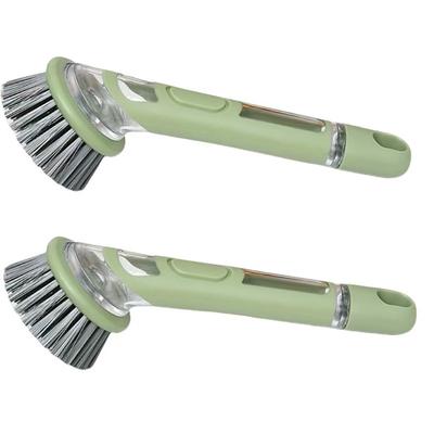 2pcs Dishwashing Brush with Soap Dispenser, Ergonomic Long Handle Green Scrub Brush, Replaceable Head, Multi-Color, for Pots, Pans, Sink Cleaning, Essential Kitchen Tool