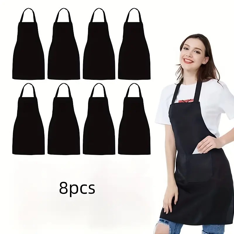 8-Pack Unisex Aprons Set, Durable Solid Color Polyester Kitchen Aprons with Adjustable Neck and 2 Large Pockets, Machine Washable for Cooking, BBQ, Grilling, Crafts, Holiday and Home Use