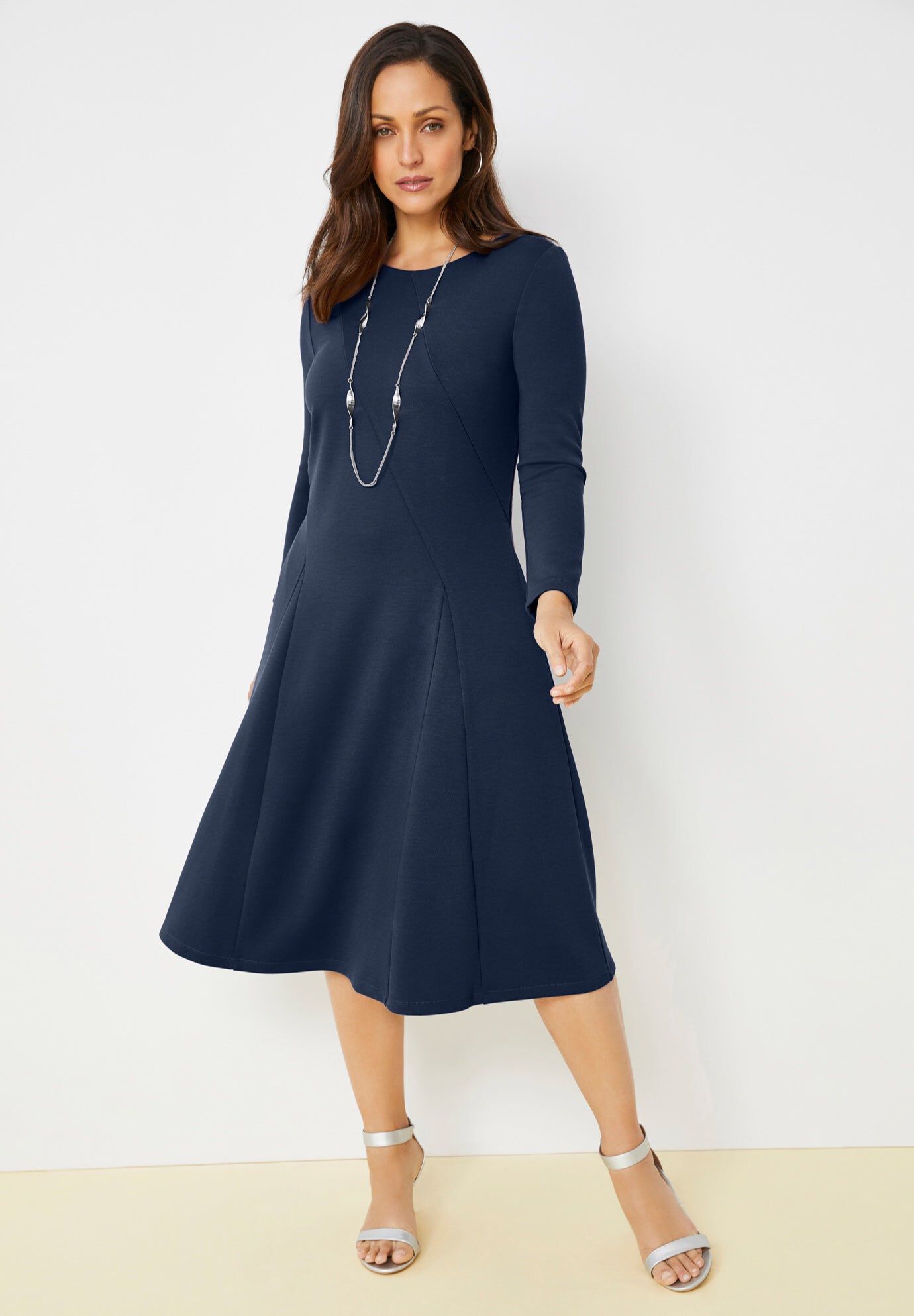 Plus Size Women's Long Sleeve Stretch Ponte Dress by Jessica London in Navy (Size 16 W)