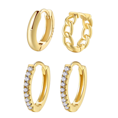 Hey Happiness Zierliches Ohrring-Set 4-teilig, 925 Silber Gold 2 pair Damen Image