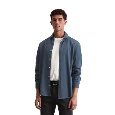 Langarmhemd MARC O'POLO "aus Bio-Baumwoll-Piqué", Herren, Gr. XL, Normalgrößen, blau (moon stone), Obermaterial: 100% Baumwolle, unifarben, casual, figurbetont, Langarm Doppelmanschette, Hemden Image