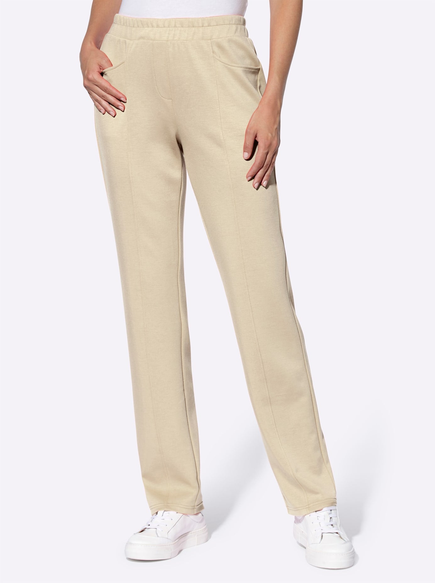 Sweathose HEINE, Damen, Gr. 44, Normalgrößen, beige (sand), 50% Modal, 44% Polyester, 6% Elasthan, unifarben, lang, Hosen Sweathose