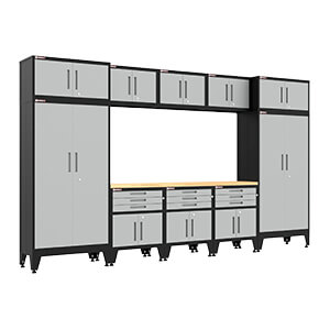 Armadillo Tough Grey 11-Piece Garage Cabinet Set with Levelers