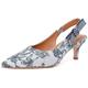 RIBONGZ Women Slingback Low Kitten Heel Shoes Closed Pointed Toe Dress Pumps Slip on Patent Leather Comfort Heels Braided Bowknot Work Wedding Shoes, Blue White, 5 UK