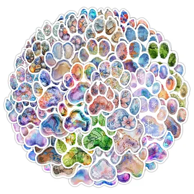 50 Stück Aquarell-Pfotenabdruck-Graffiti-Aufkleber – Cartoon-Katzen-Fußabdruck-Dekor für Wasserbecher und mehr (Anime Worlds Store) Image