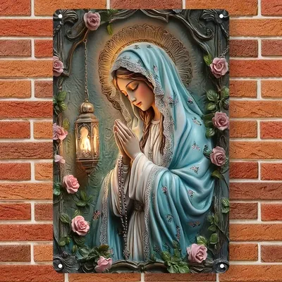 Religious Aluminum Wall Hanging Sign ,2D Spiritual Icon Plaque, Multipurpose Decor for Home, Living Room, Room Decor