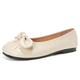 MiaZane Women's Metallic Ballet Flats Low Heel Slip-On with Decorative Bow Tie Round Toe Comfort Shoes for Daily Wear & Work,Beige,6.5 UK