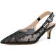 RIBONGZ Women Slingback Low Kitten Heel Shoes Closed Pointed Toe Dress Pumps Slip on Patent Leather Comfort Heels Braided Bowknot Work Wedding Shoes, Black Lace, 6 UK