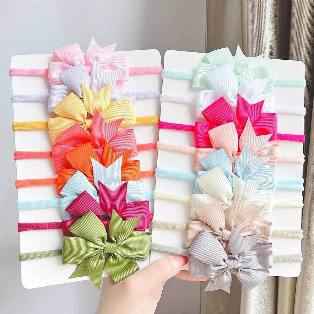 8 Teile/satz Einfarbig Nylon Sechs Ohren Bögen Stirnband für Baby Bowknot Elastische Haarband Handgemachte Kopfbedeckungen Mädchen Haar Zubehör Image