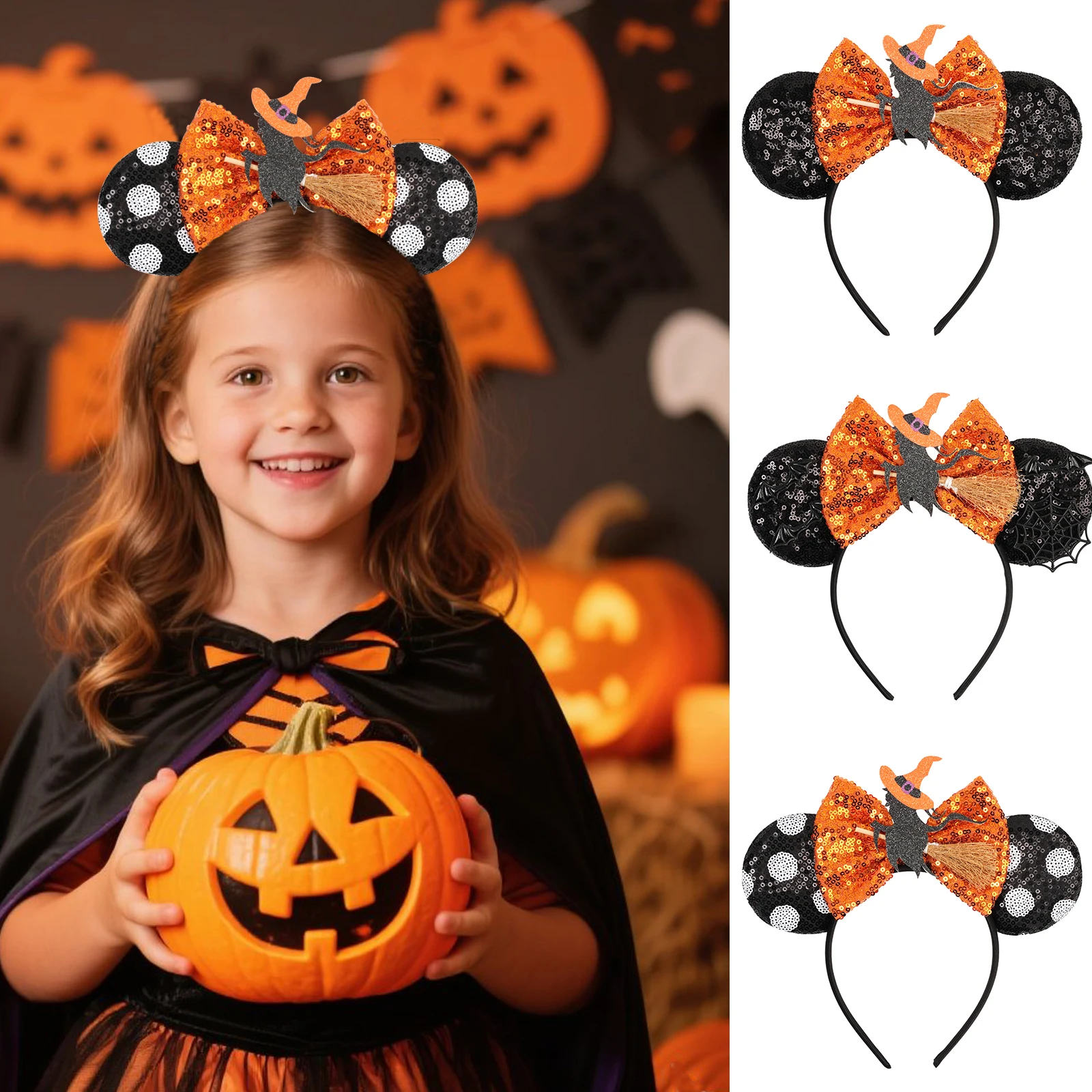 2025 Disney Halloween Minnie Ohr Stirnband Für Frauen Haarband Mickey Erwachsene/Kind Leder Pailletten 5 "Bogen Cosplay Mädchen zubehör Image