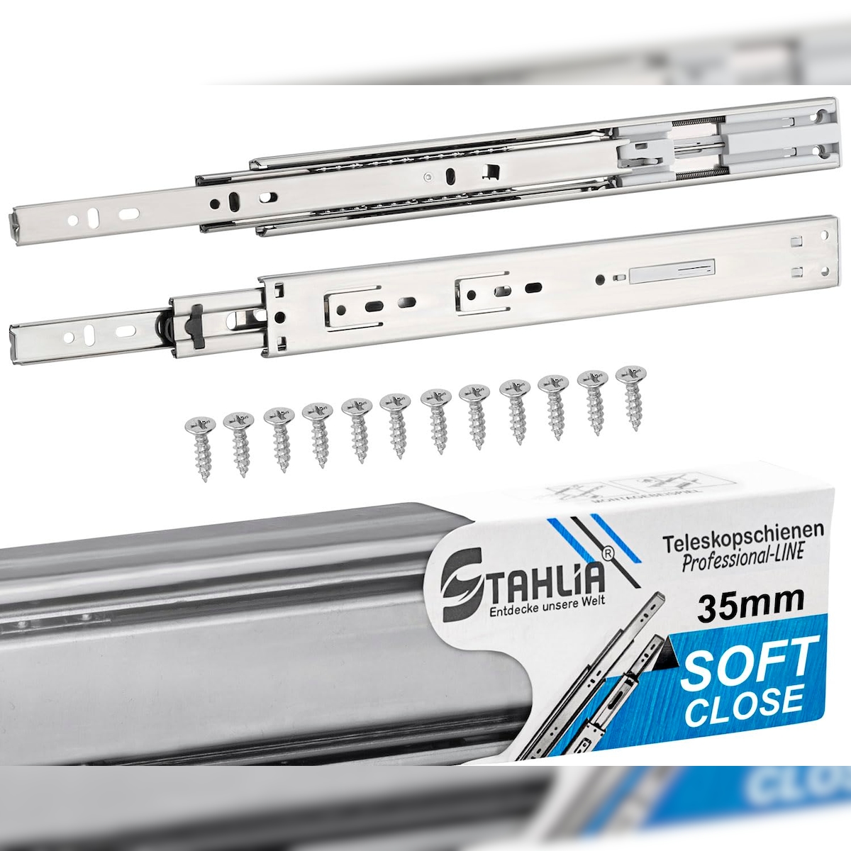ID Dinkel 6x Schubladenschienen Softclose 35mm 3 Paar Länge 300mm Teleskopschienen mit Selbsteinzug Dämpfung Image