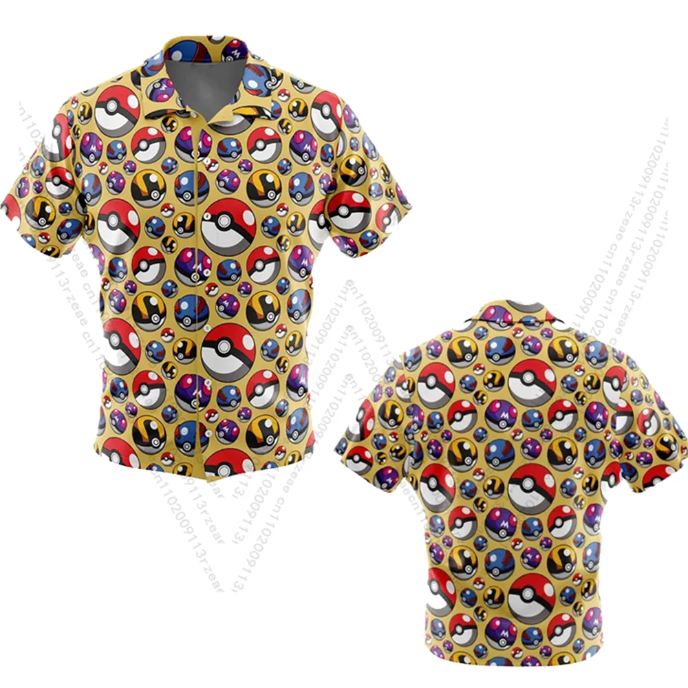 HEIßER VERKAUF Anime Pokemon Pokemon Bälle Hawaii Strand Hemd Tees männer Y2K Cosplay Harajuku Druck Kid Mode Casual Trend hemd Tops Image