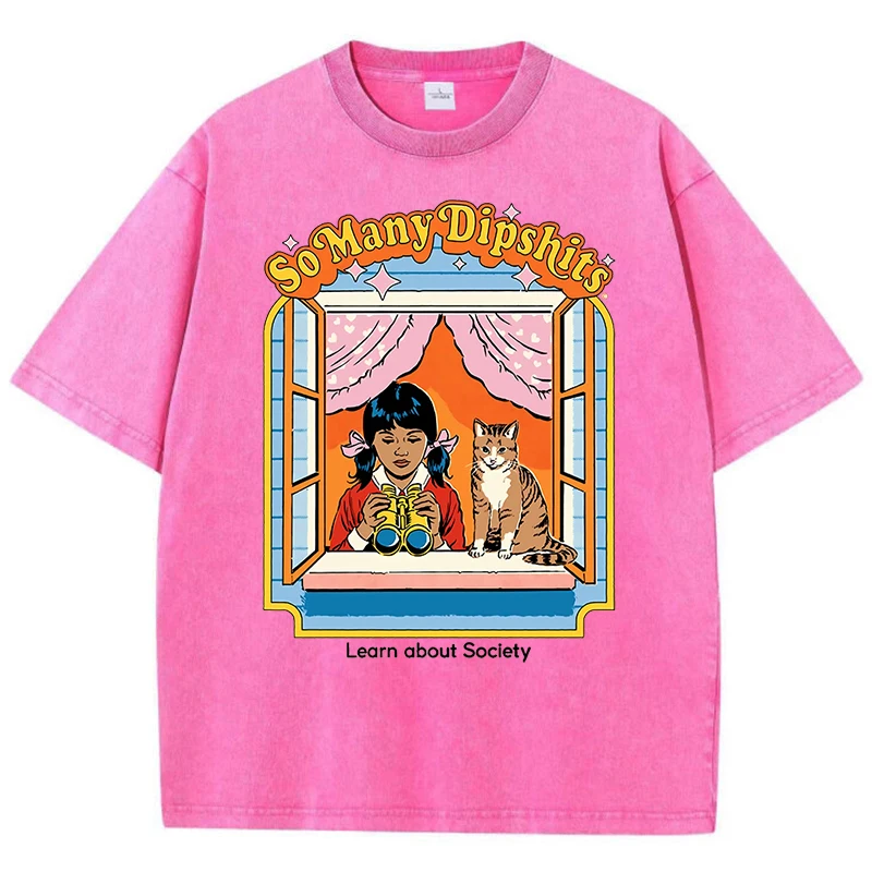 Tragen einer Katze lernen über die Gesellschaft gewaschen Retro Männer T-Shirts atmungsaktive T-Shirt Kleidung Baumwolle Sommer locker lässig übergroße T-Shirt Image