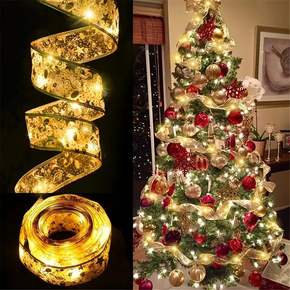 Batteriebetrieb, Weihnachtsdekoration, LED-Band, Lichterkette, Weihnachtsbaumschmuck für Zuhause, DIY, Bögen, Navidad, Neujahr 2026 Image