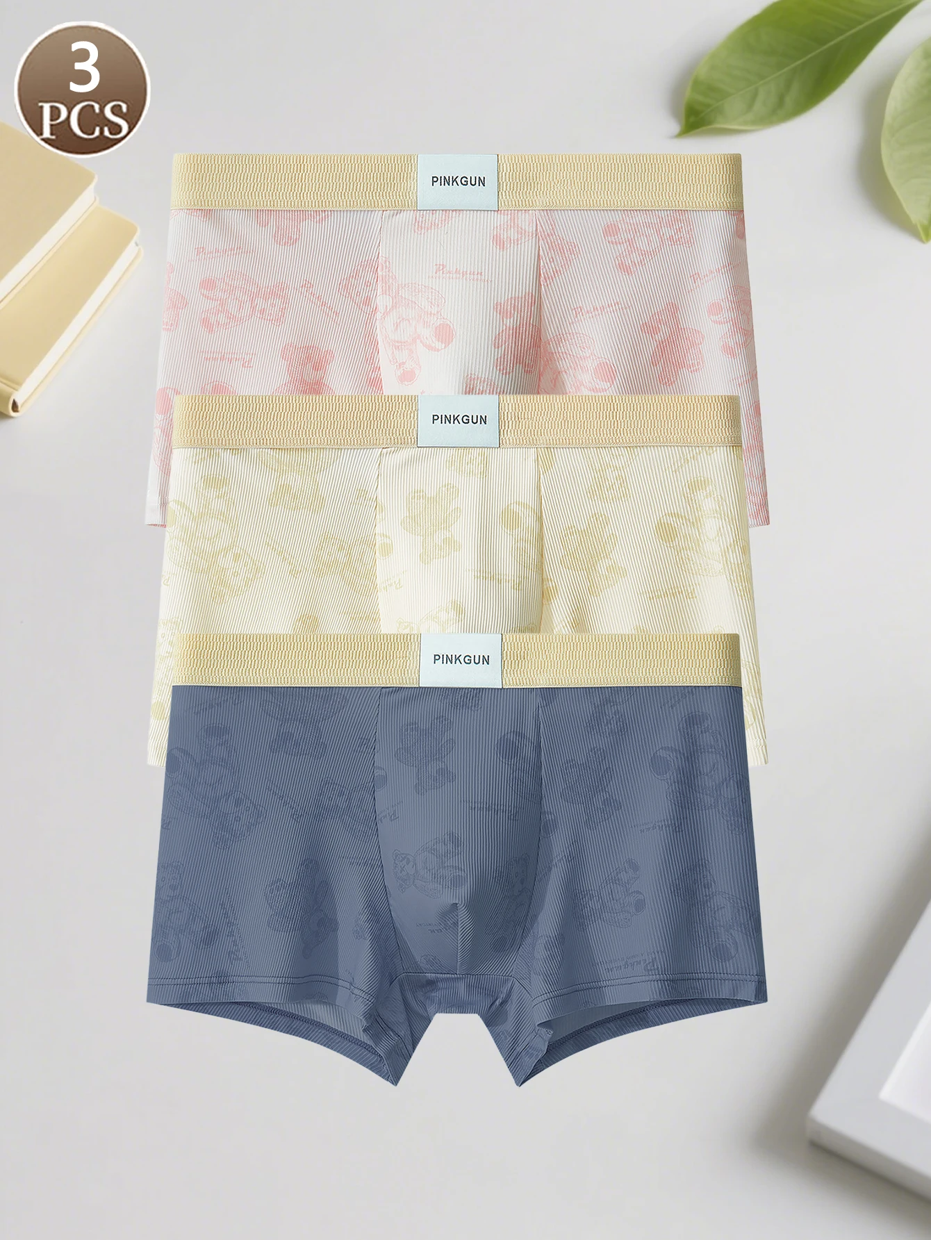 3PCS männer unterwäsche cartoon print mode männer flache unterwäsche mittlere taille komfortable weiche männer flache unterwäsche Image