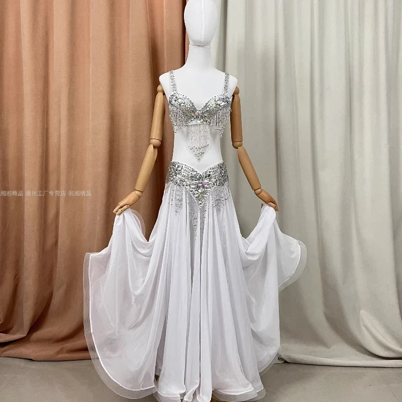 Bauchtanz-Kostüm für Damen, Pailletten-Perlenschnur-Set, für Erwachsene, orientalischer Tanz, professionelle Performance-Kostüme, 34/36/38 B/C/D/DD