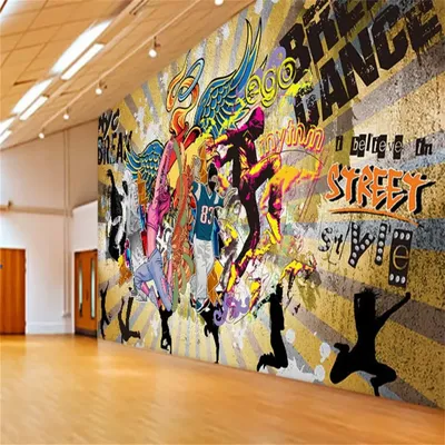 Benutzerdefinierte papel de parede 3D Musik tanz studio gym tapete brief graffiti hip hop hüfte hintergrund 3D wandbild wand papier wohnkultur Image