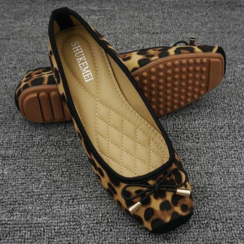 Neue Frühling Sommer Schuhe Frauen Ballerinas Süße Flache Bowknot Laides Marke Schuhe Große Größe 42, Leopard DX295