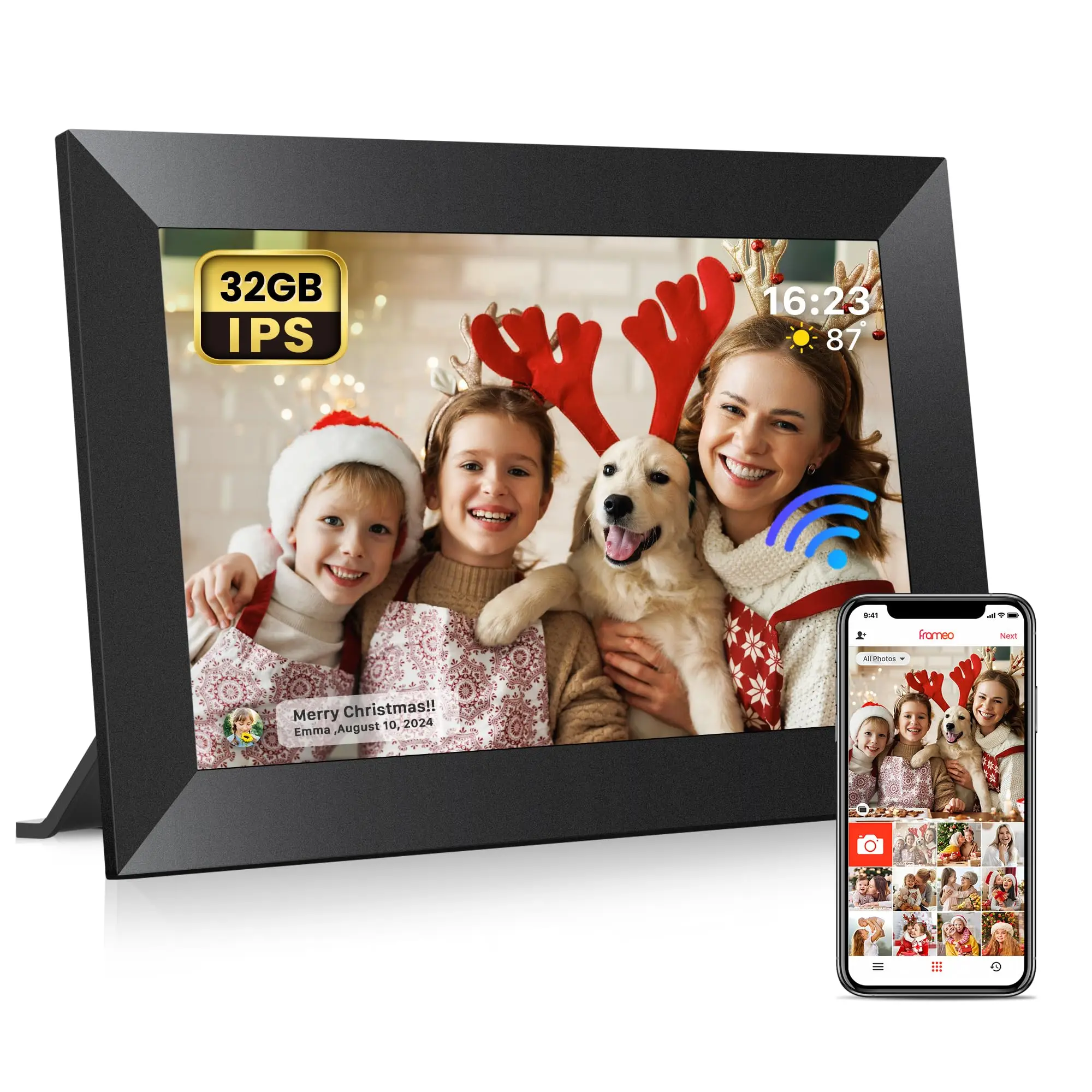 Neuer digitaler Rahmen von Frameo, 10,1 Zoll, 32 GB, intelligenter WiFi-Digitalfotorahmen mit 1280 x 800 IPS HD-Touchscreen, wandmontierbar Image