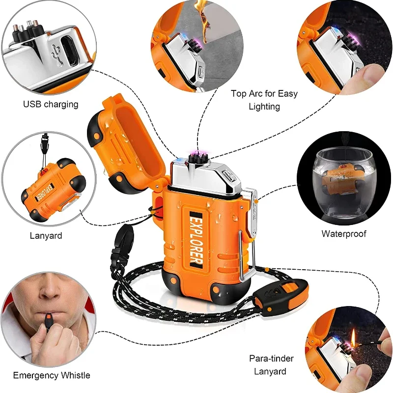 2025 wasserdichtes Doppelbogen-Feuerzeug, USB wiederaufladbar, winddicht, Plasma-Feuerzeug, Outdoor, Camping, flammenloses Raucherzubehör Image