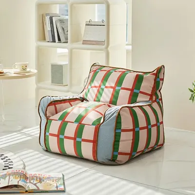 MOMO Simple Retro Plaid Lazy Sofa Net Celebrity Single Bean Bag Chair Living Room Leisure Tatami Particle Filled EPP