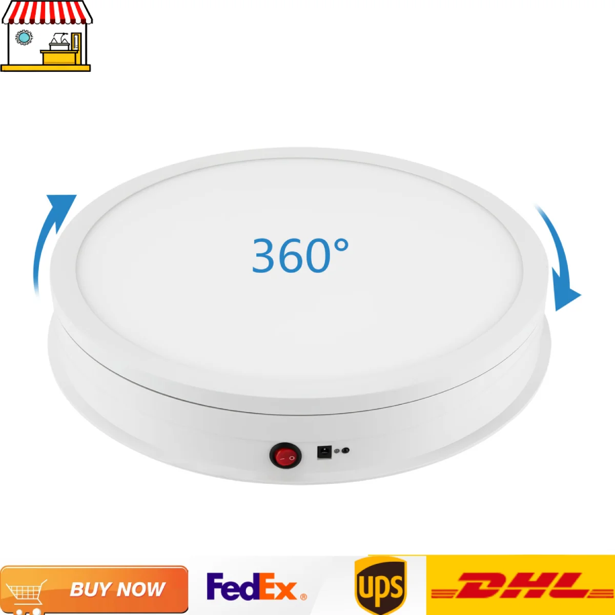 Drehbarer Präsentationsständer mit 42 cm und 50 kg Belastung | Weißer/schwarzer elektrischer Plattenspieler für Fotografie | Ferngesteuerter drehbarer Sockel mit Lichtern Image