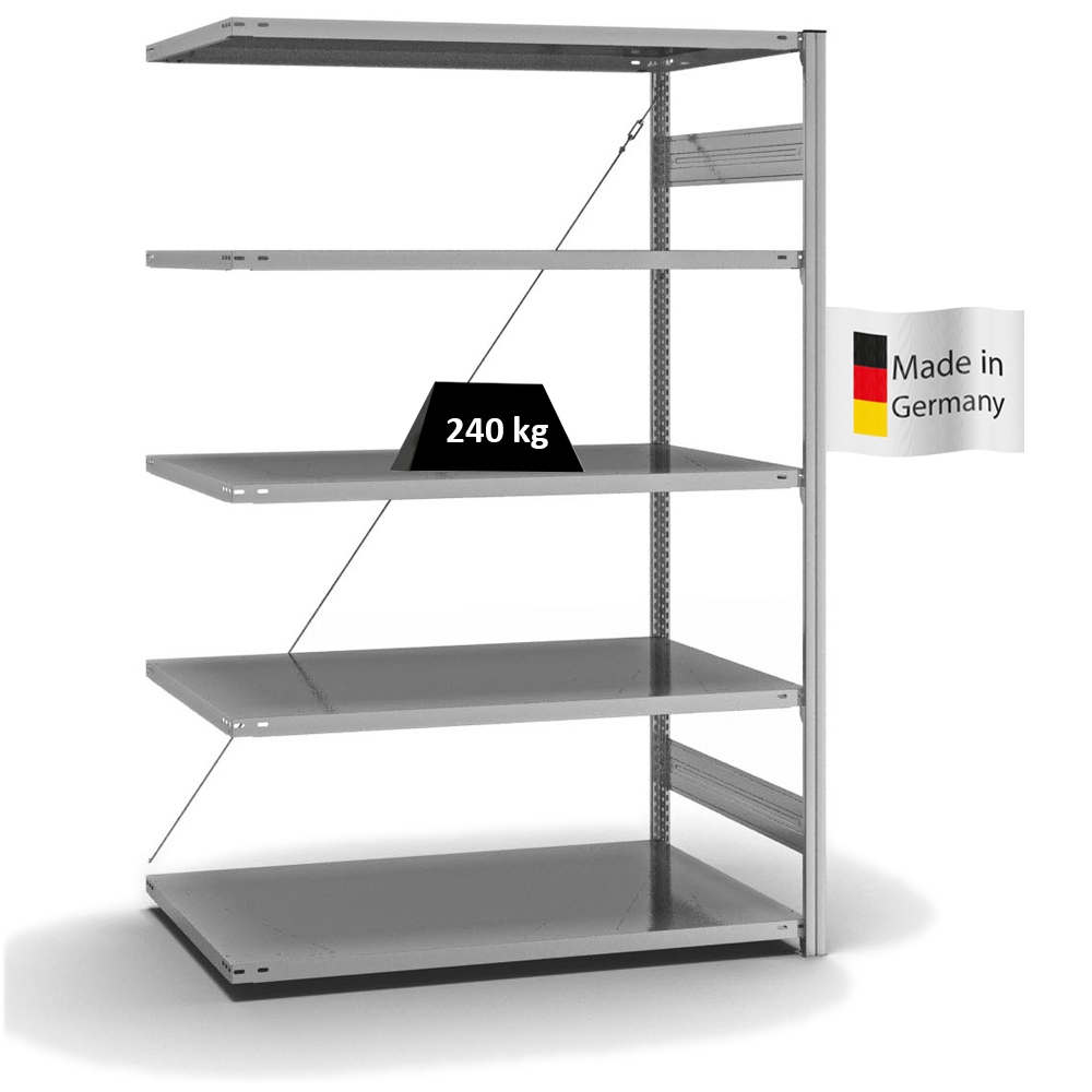 PROREGAL Fachbodenregal Stecksystem | Anbauregal | HxBxT 200x130x80cm | 5 Ebenen | Fachlast 240 kg | Einseitig nutzbar | Verzinkt Image
