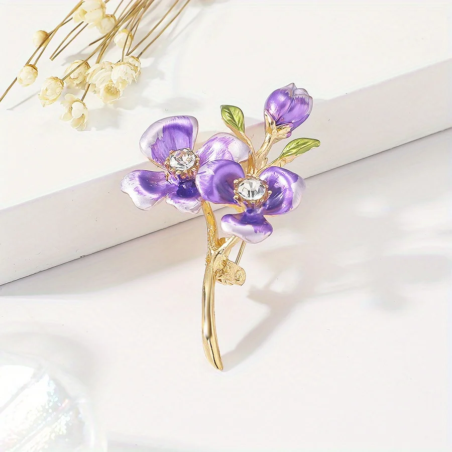 Kreative Frauen Elegante Blume Emaille Kristall Brosche Pin Mode Exquisite Tropf Öl Floral Abzeichen Image