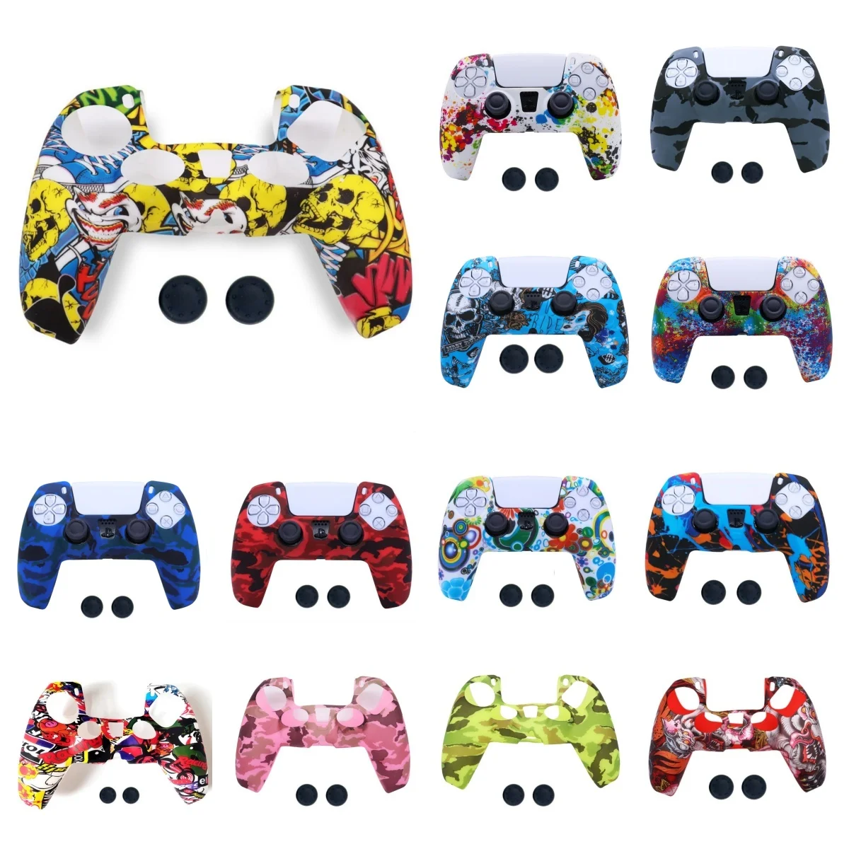 Soft Silicone Protection Shell Cover Case For Playstation 5 PS5 Gamepad joysticks Controller Accessorie With ThumbStick Grip Cap