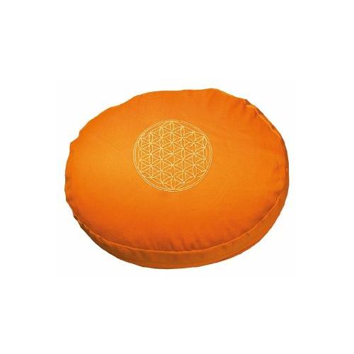 Meditationskissen mit Dinkelfüllung und Stickerei Blume des Lebens, orange