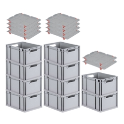 PROREGAL SparSet 10x Eurobox NextGen Economy mit Auflagedeckel & 4x Verschlüsse Rot, Griffe offen, HxBxT 22x30x40cm, 20L, Eurobehälter, Box Image