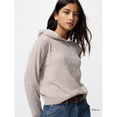 Uniqlo - Washable Knit Cable Hoodie - Khaki - XS