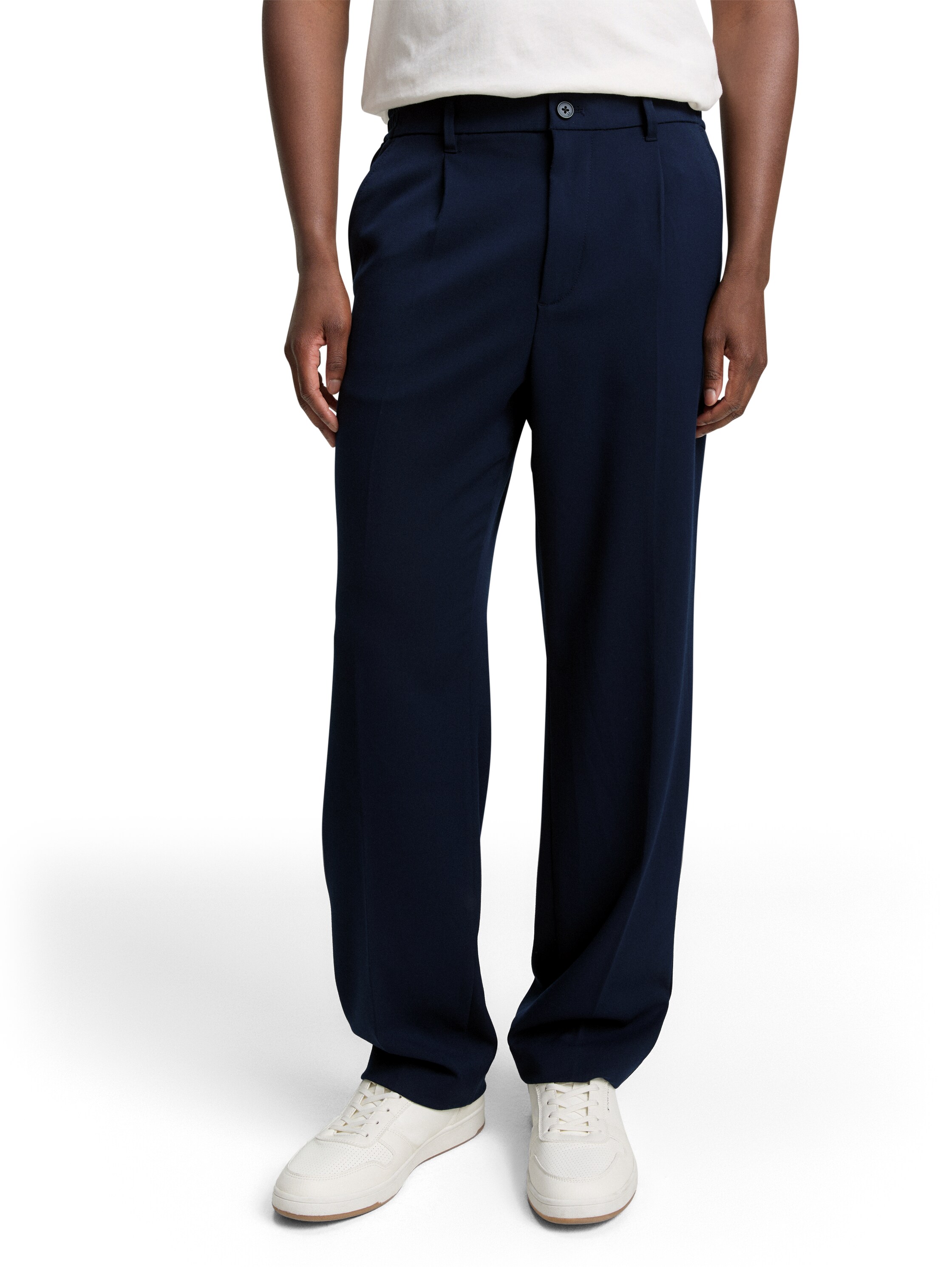 Chinohose TOM TAILOR DENIM, Herren, Gr. 36, Länge 30, blau (sky captain blau), Web, Obermaterial: 63% Polyester, 33% Viskose, 4% Elasthan. Futter: 100% Polyester, unifarben, loose fit knöchellang, Hosen Chinohose, mit Bügelfalte