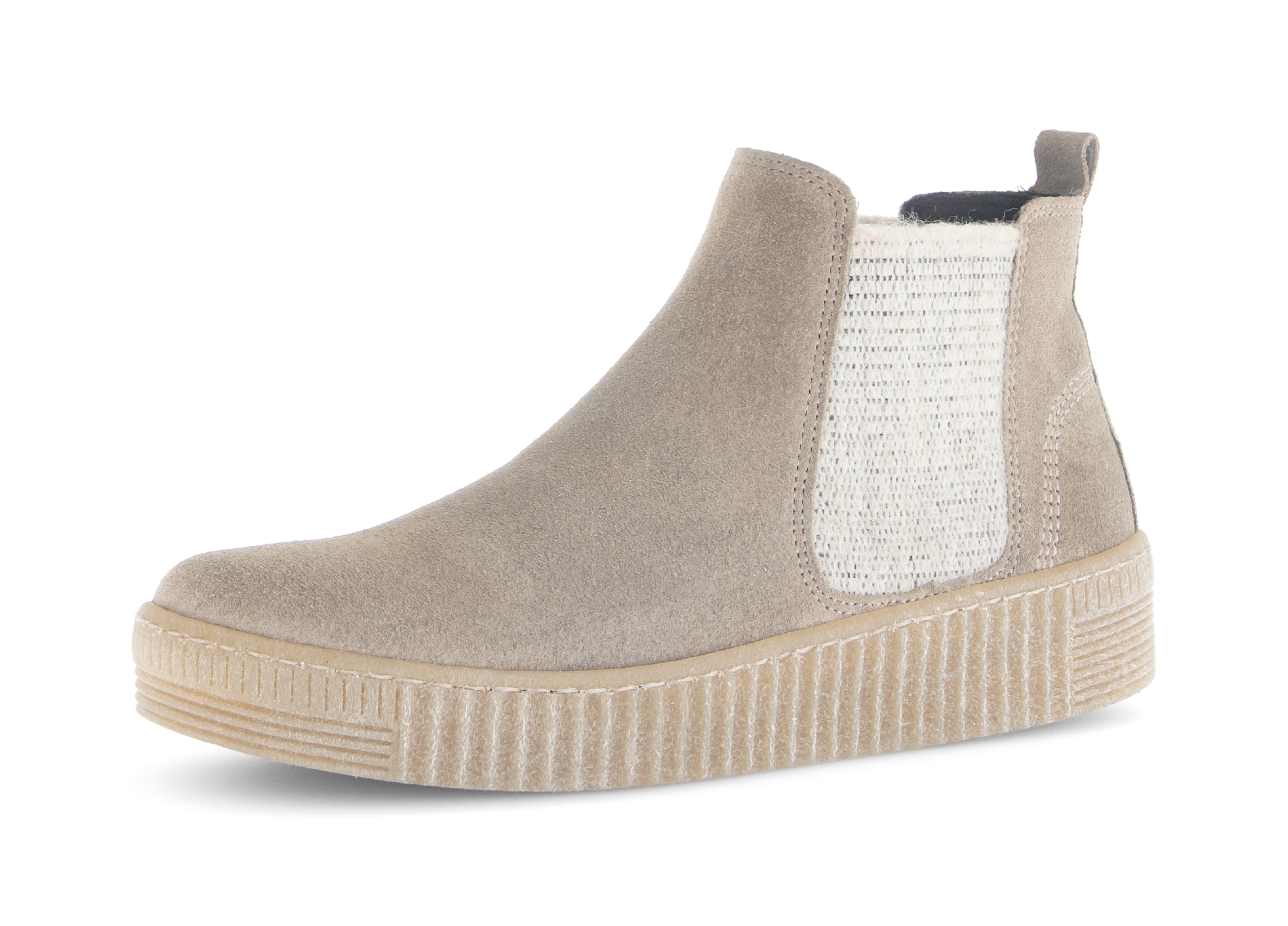 Chelseaboots GABOR, Damen, Gr. 36, beige (hellbeige), Veloursleder, unifarben, Schuhe Chelseaboots, Plateau, Stiefelette, Schlupfschuh mit dezenten Kontrastnähten