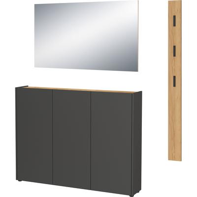 Garderoben-Set GERMANIA "GW-Libbiano", grau (graphit, navarra, eiche, nachbildung), 3-teiliges Set: Schrank, Spiegel und Paneel, Spanplatte, Kastenmöbel-Sets, 3 tlg. Set mit Spiegel und Paneel Image