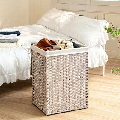 White Wicker Laundry Basket with Lid, Removable Liner, 24