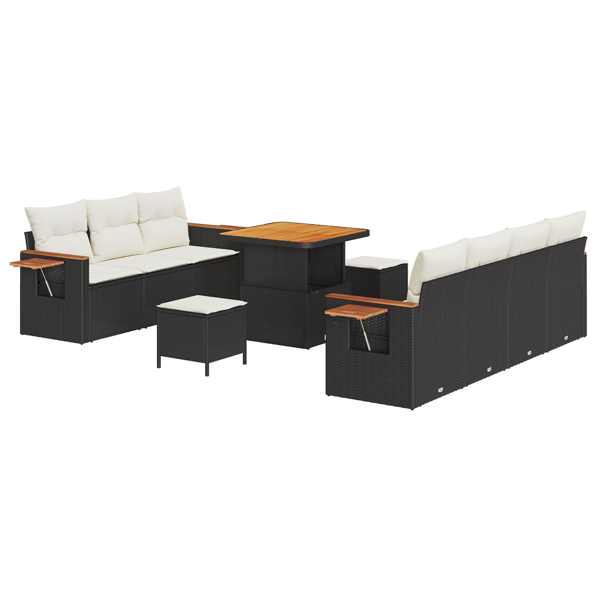 vidaXL 10-teiliges Garten-Sofa-Set mit Kissen Schwarz Poly-Rattan Akazie Image