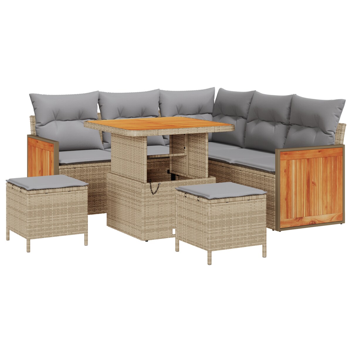 vidaXL 8-teiliges Garten-Sofa-Set mit Kissen Beiger Poly-Rattan Akazie Image