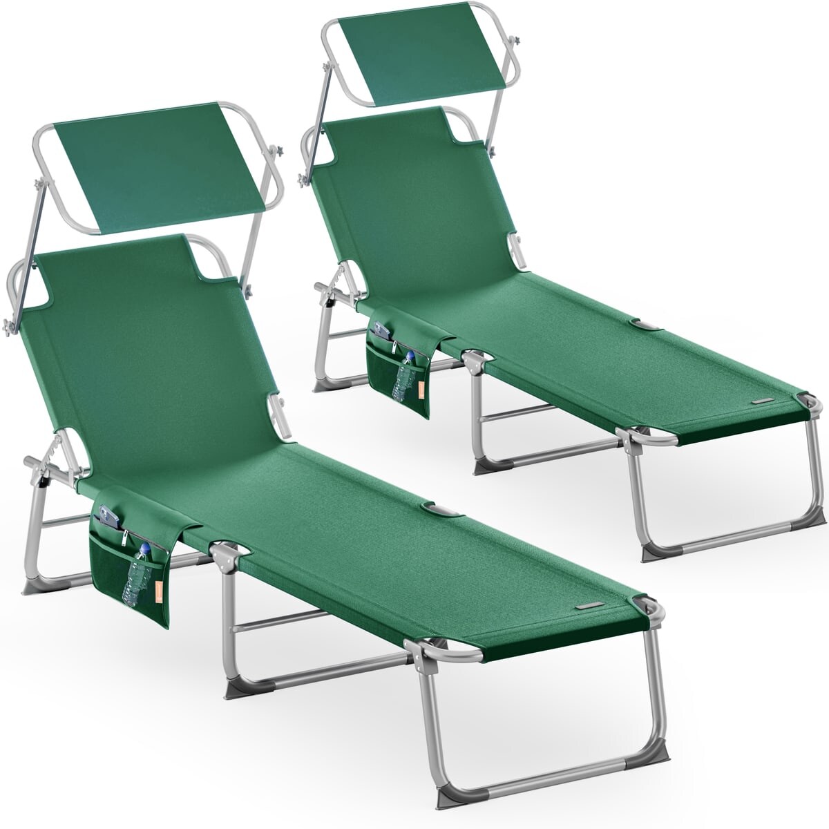 CASARIA® 2er Set Alu Sonnenliege mit Dach Klappbar Wetterfest Gartenliege Grün Image