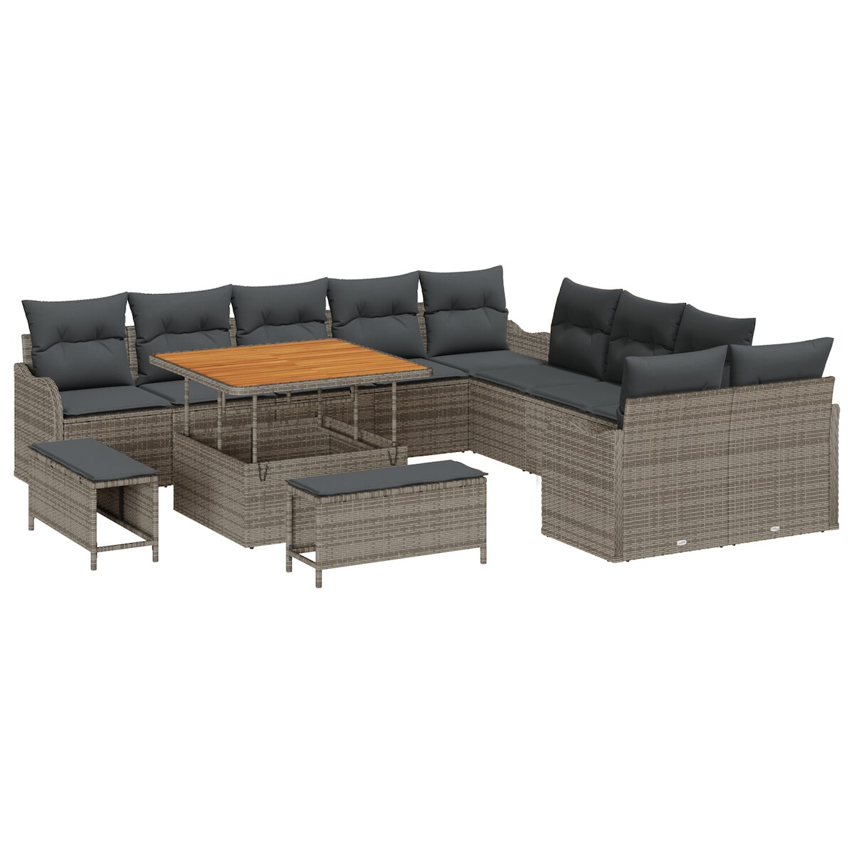 vidaXL 13-teiliges Garten-Sofa-Set mit Kissen in Grau aus Poly Rattan und Akazie. Image
