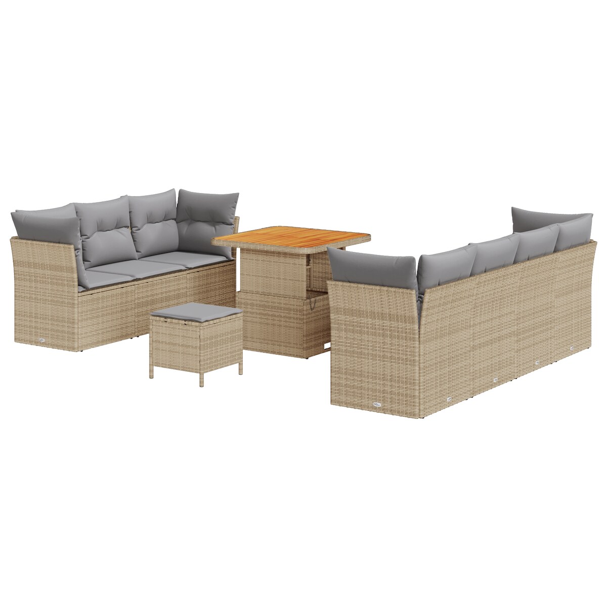 vidaXL 10-teiliges Garten-Sofa-Set mit Kissen aus beigem Poly-Rattan Image