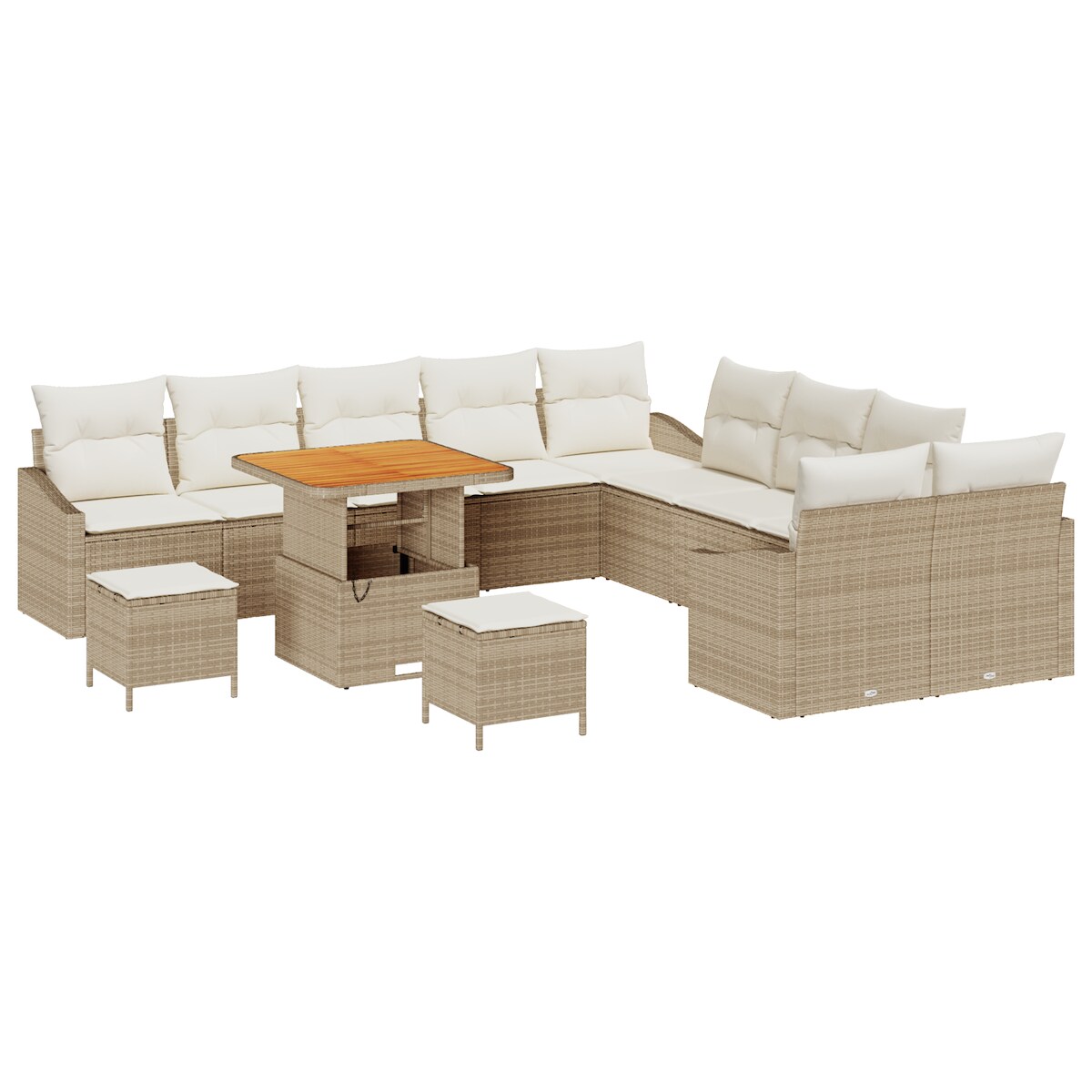 vidaXL 13-teiliges Garten Sofa Set mit Kissen Beige Poly Rattan Akazie Image