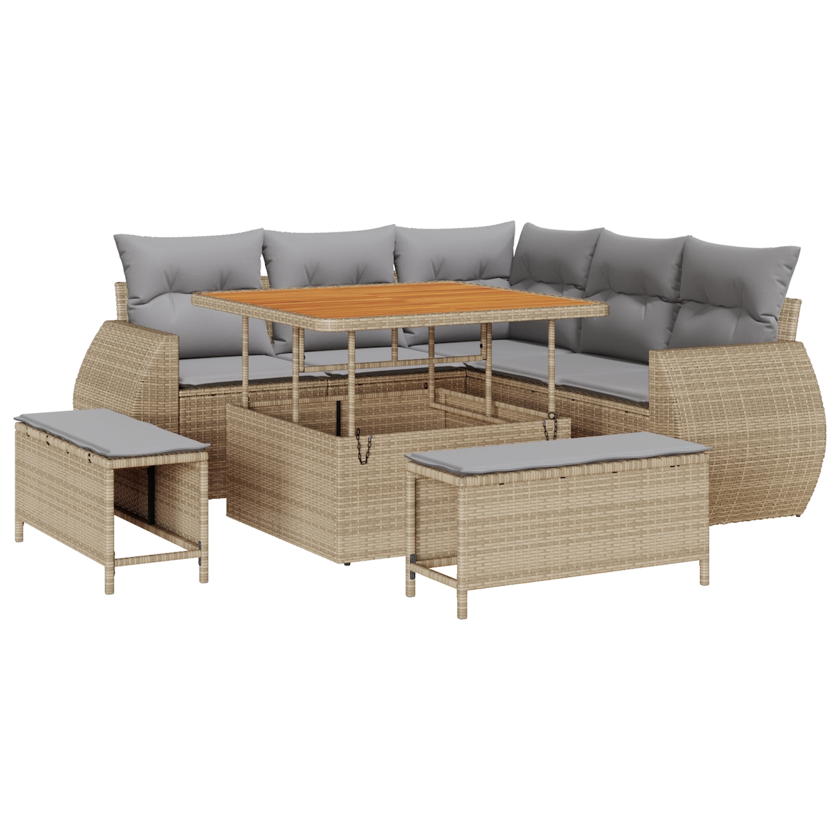 vidaXL 8-teiliges Garten-Sofa-Set mit Kissen in Beige aus Poly-Rattan und Akazie Image