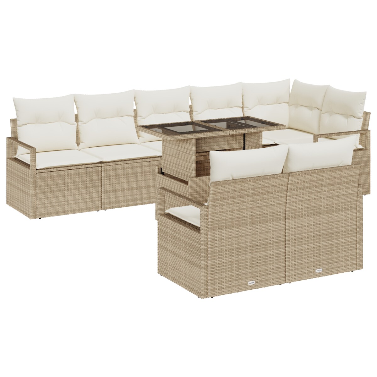 vidaXL 9-teiliges Garten-Sofa-Set mit Kissen in Beige aus Poly-Rattan Image