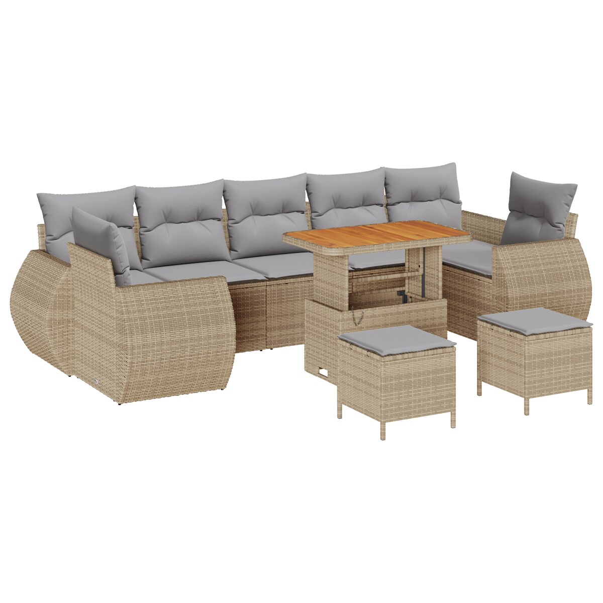 vidaXL 10-teiliges Garten-Sofa-Set mit Kissen in Beige aus Poly Rattan und Akazie Image