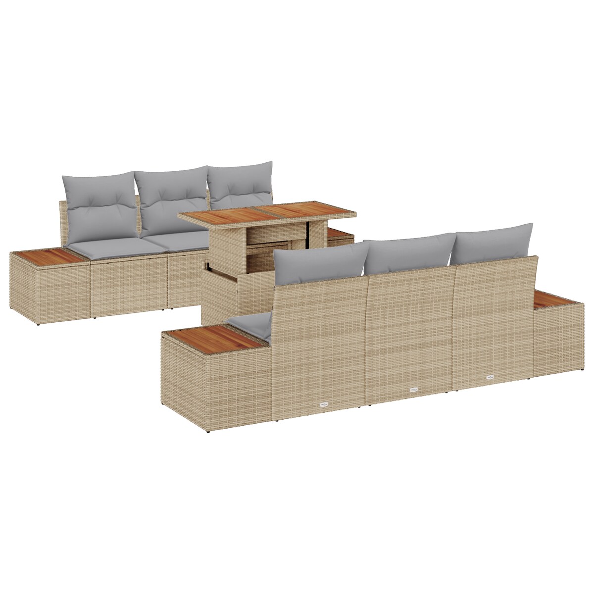 vidaXL 7-teiliges Garten-Esszimmer-Set mit Kissen in Beige aus Poly-Rattan und Akazie Image